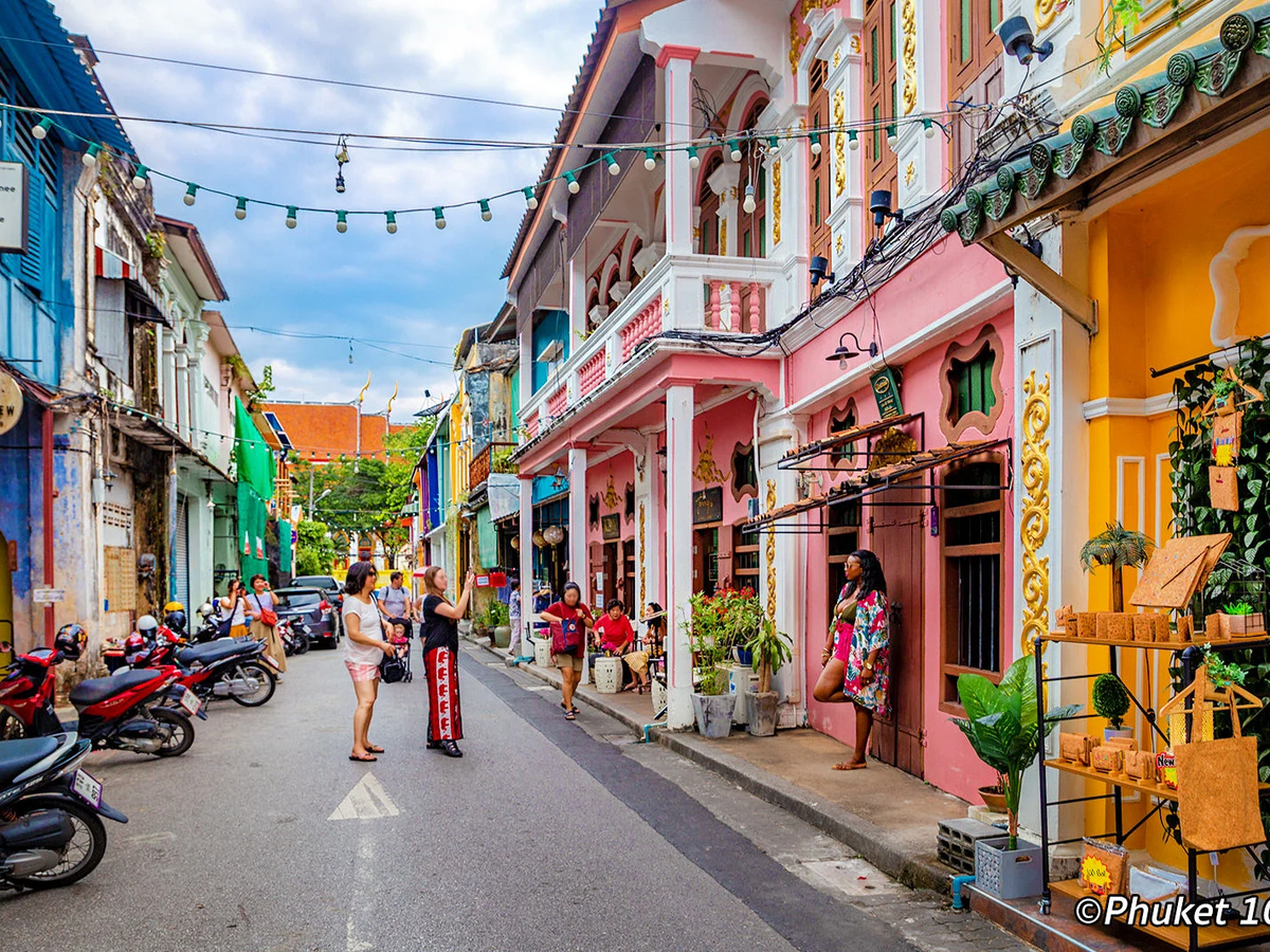 Colourful shophouses along Phuket Old Town street
